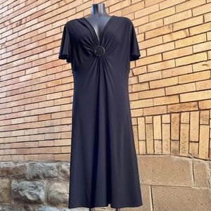 Y2k Evan Picone Black fit flare flutter sleeve faux front knot tie dress Size 16